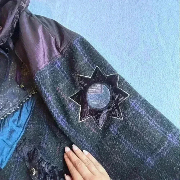 Women's Vtg KARIZMA Wool Mixed Fabric Patchwork Snow Ski Bomber Jacket Size L - Picture 3 of 14